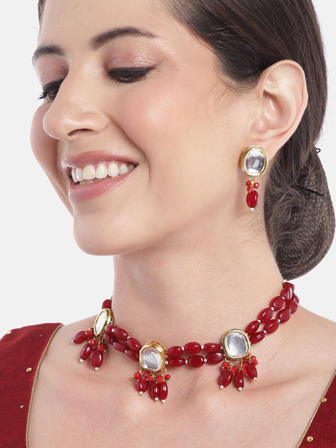 Anouk Women Gold-Plated Kundan Studded & Beaded Layered Necklace with Earrings, Maroon
Anouk Women Gold-Plated Kundan Studded & Beaded Layered Necklace with Earrings, Maroon