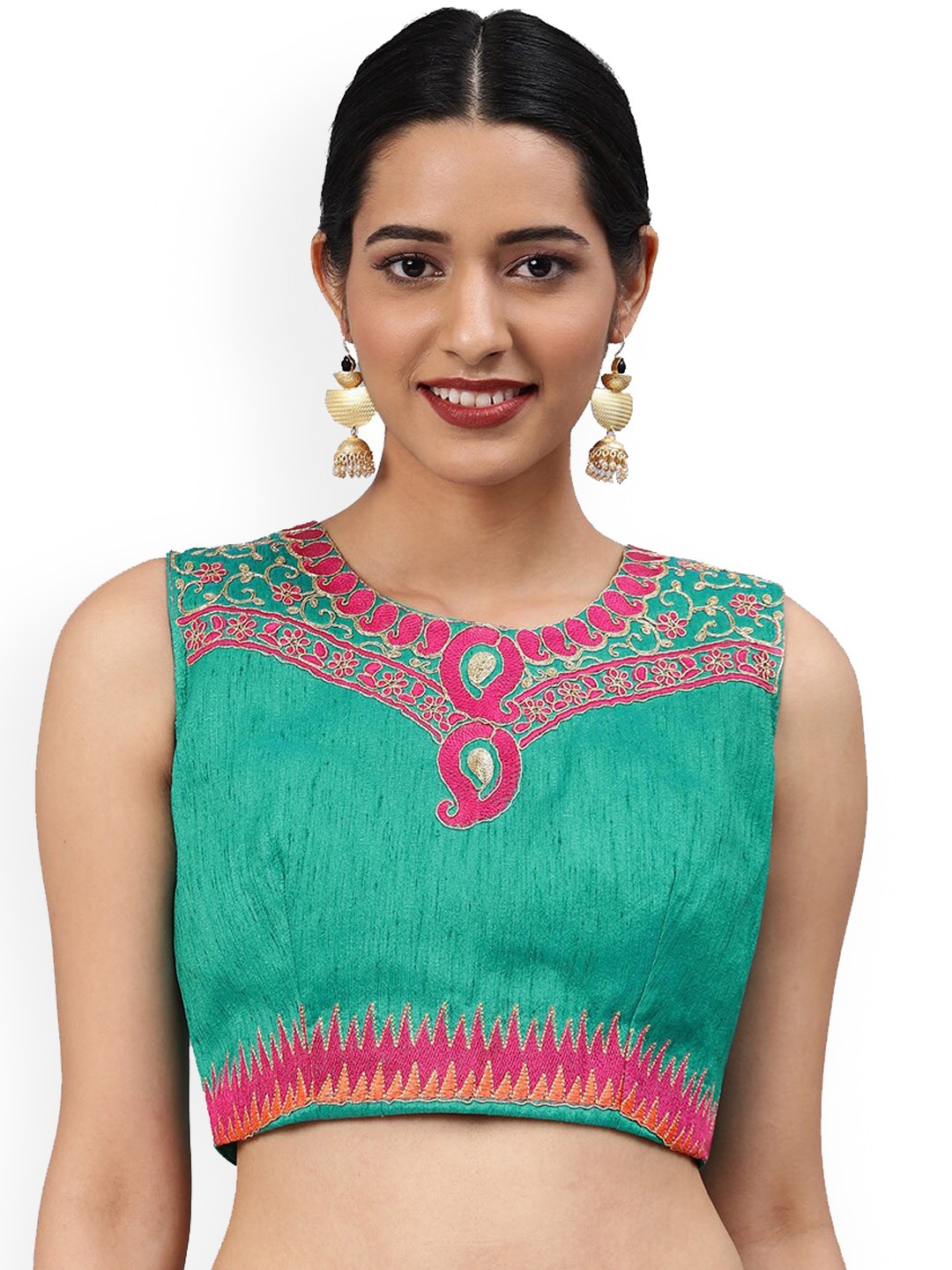 Mitera Teal Embroidered Saree Blouse