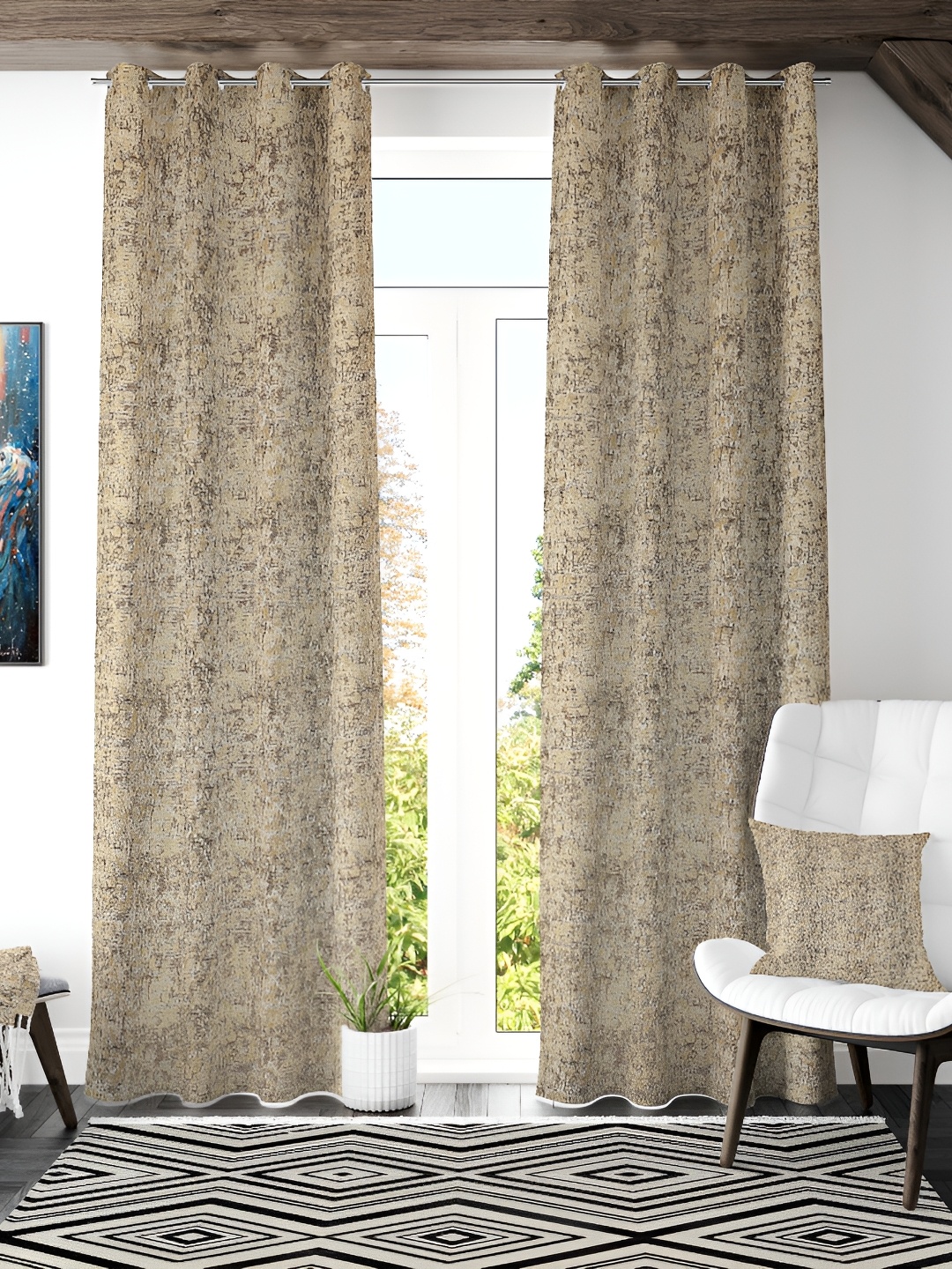 Galaxy Home Decor Brown 2 Pieces Floral Printed Room Darkening Door Curtain