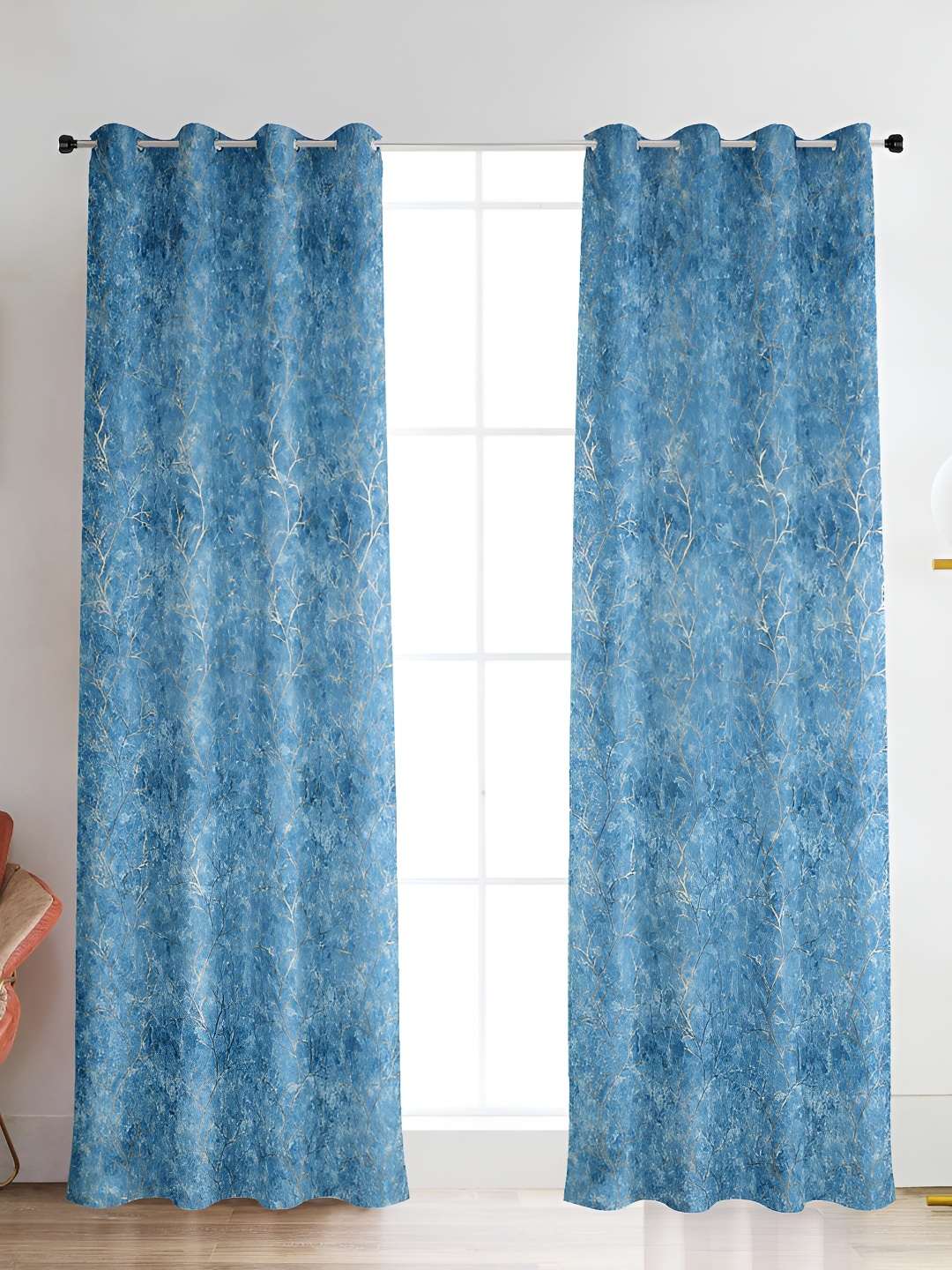 Galaxy Home Decor Blue & Gold Toned Floral Room Darkening Window Curtain