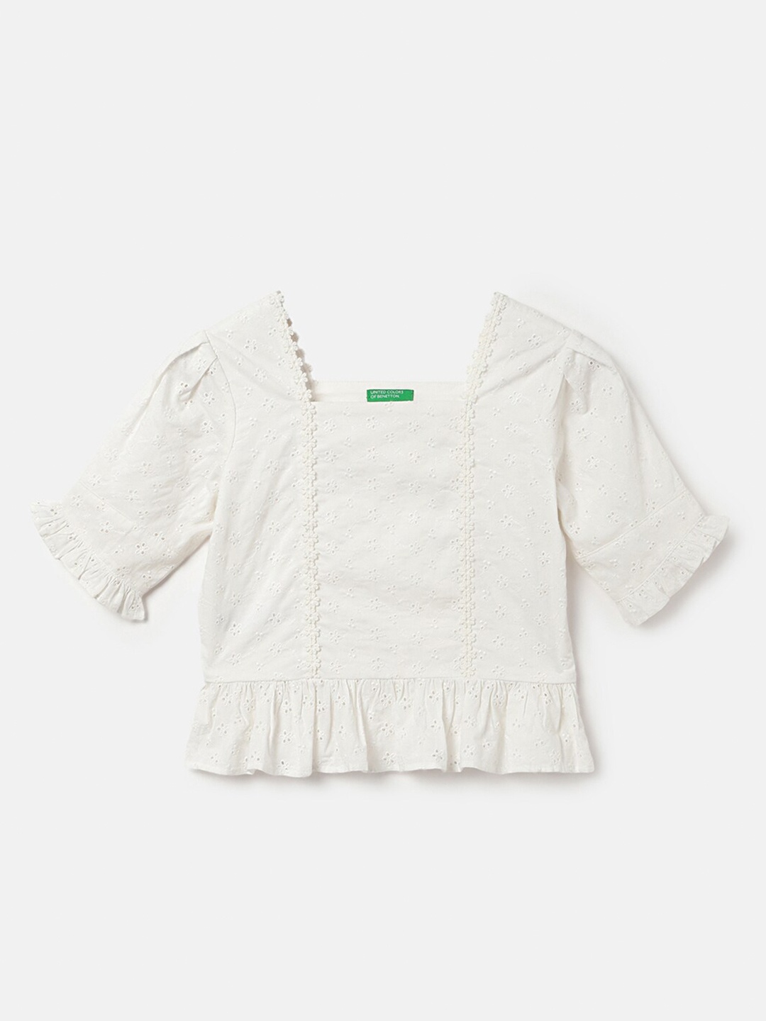 United Colors of Benetton Girls Self Design Square Neck Embroidered Pure Cotton Top, White
United Colors of Benetton Girls Self Design Square Neck Embroidered Pure Cotton Top, White