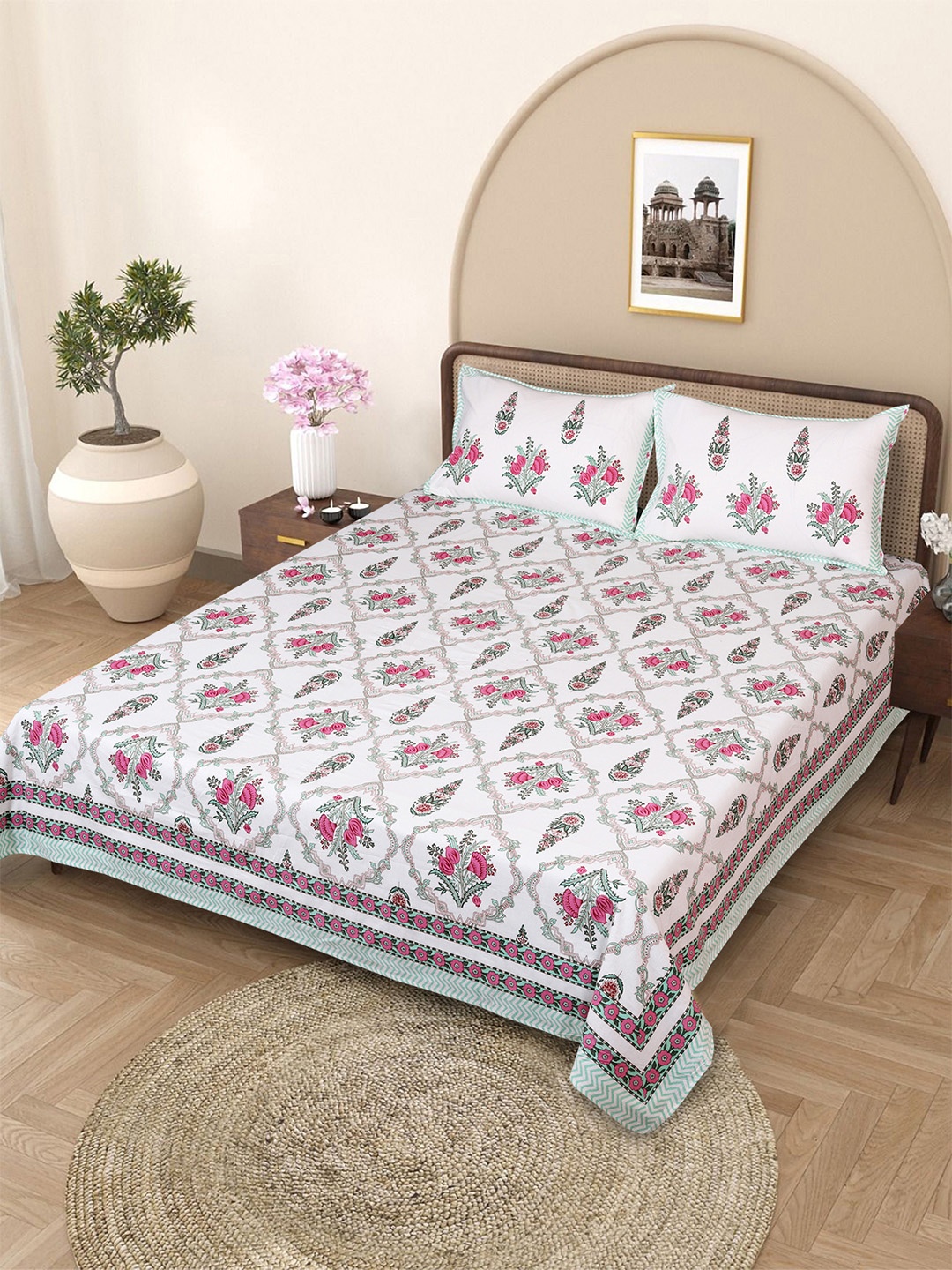 ROMEE Ethnic Motifs Print 220 TC Pure Cotton King Bedsheet with 2 Pillow Covers, White
ROMEE Ethnic Motifs Print 220 TC Pure Cotton King Bedsheet with 2 Pillow Covers, White