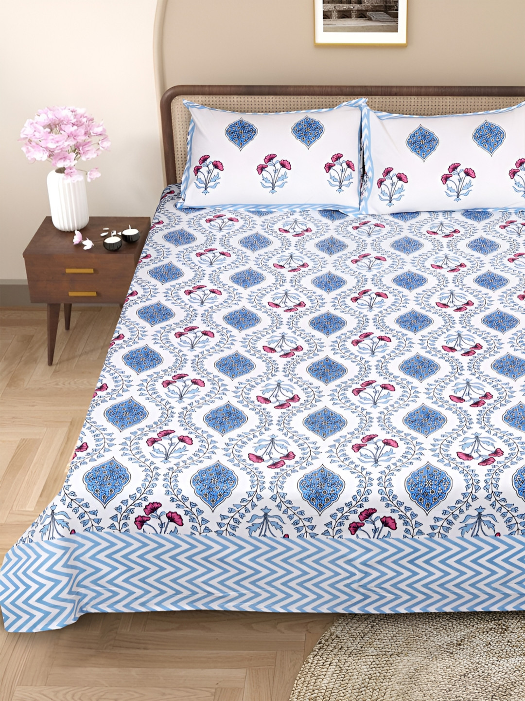 ROMEE Ethnic Motifs Print 220 TC Pure Cotton King Bedsheet with 2 Pillow Covers, White
ROMEE Ethnic Motifs Print 220 TC Pure Cotton King Bedsheet with 2 Pillow Covers, White