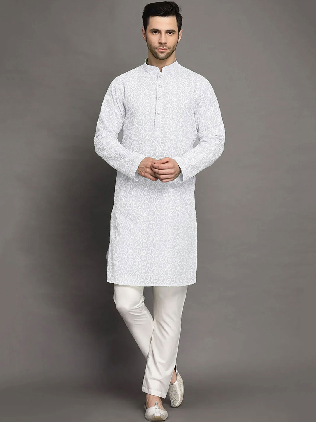 Utsav Fashion Mandarin Collar Long Sleeves Ethnic Motifs Embroidered Kurta with Trouser, White
Utsav Fashion Mandarin Collar Long Sleeves Ethnic Motifs Embroidered Kurta with Trouser, White