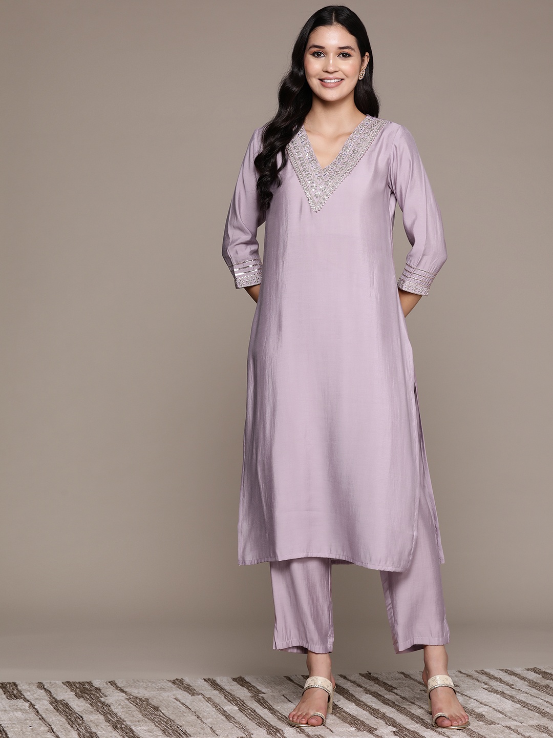 Readiprint Women Floral Yoke Design Regular Pure Silk Kurta with Palazzos, Lavender
Readiprint Women Floral Yoke Design Regular Pure Silk Kurta with Palazzos, Lavender