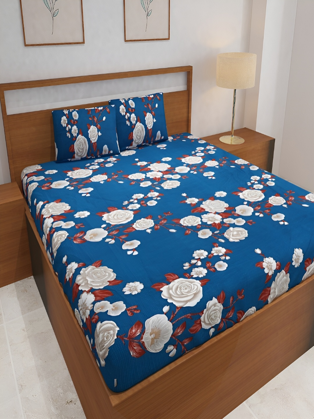 Srijee Decors Navy Blue & White Floral 210 TC Fitted King Bedsheet with 2 Pillow Covers
Srijee Decors Navy Blue & White Floral 210 TC Fitted King Bedsheet with 2 Pillow Covers