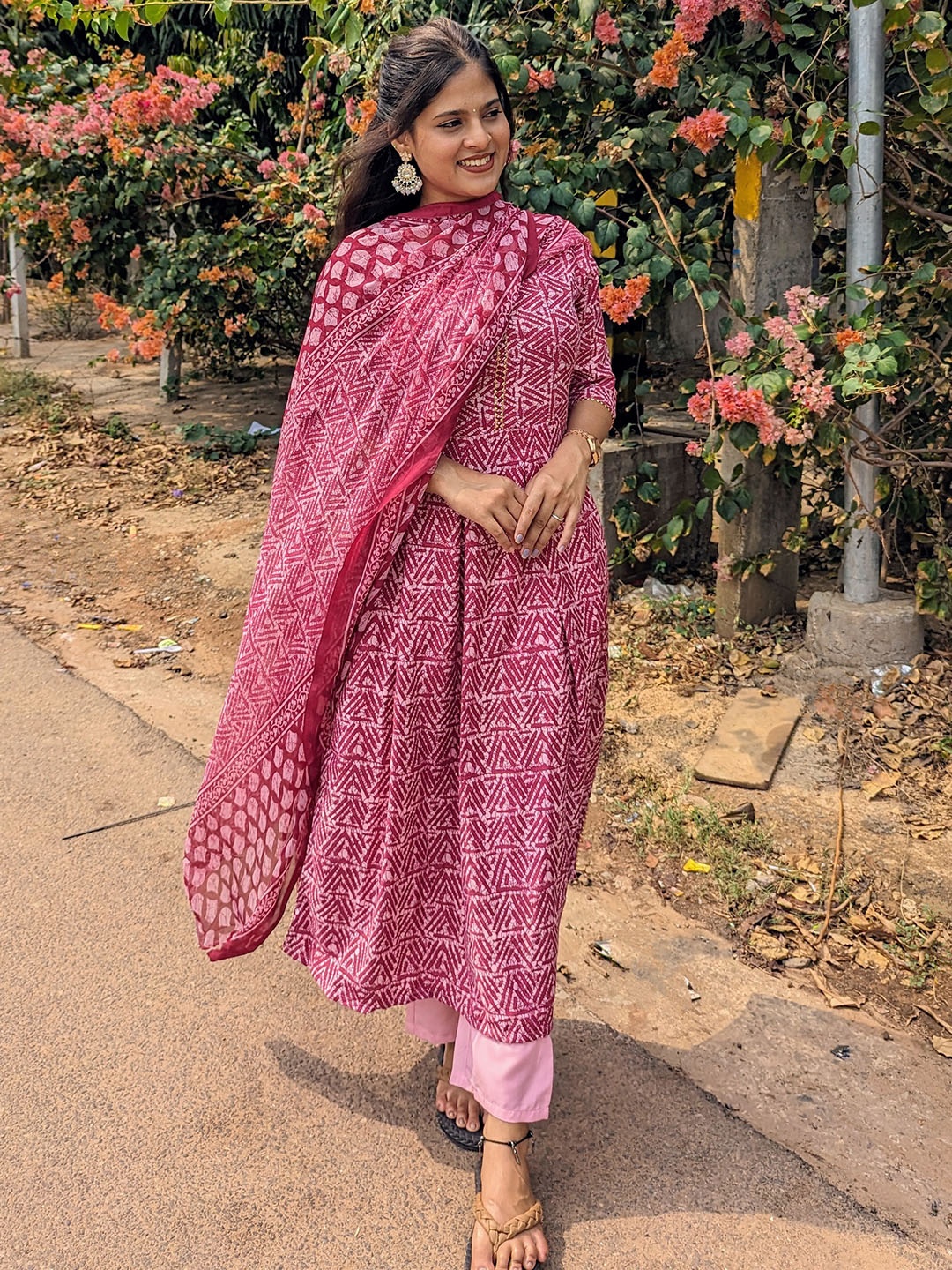 KALINI Geometric Printed Gotta Patti Detailed A-Line Kurta & Trouser With Dupatta, Pink
KALINI Geometric Printed Gotta Patti Detailed A-Line Kurta & Trouser With Dupatta, Pink