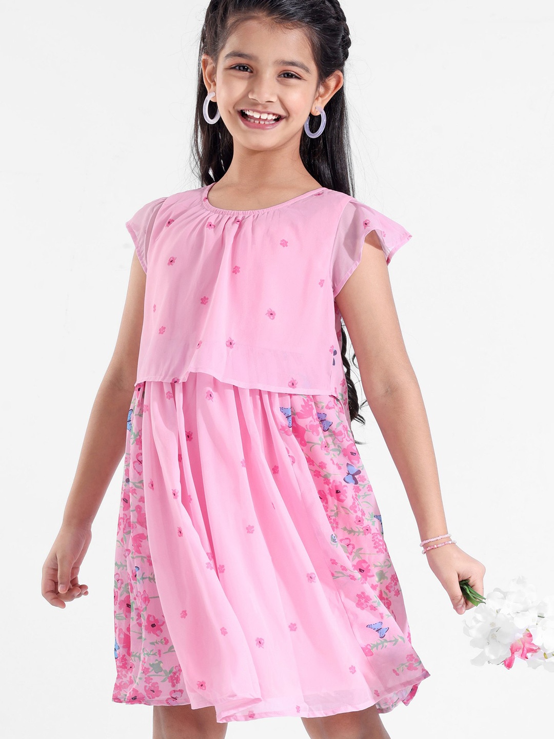 Hola Bonita Girls Floral Printed Cap Sleeves Layered Georgette Fit & Flare Dress, Pink
Hola Bonita Girls Floral Printed Cap Sleeves Layered Georgette Fit & Flare Dress, Pink