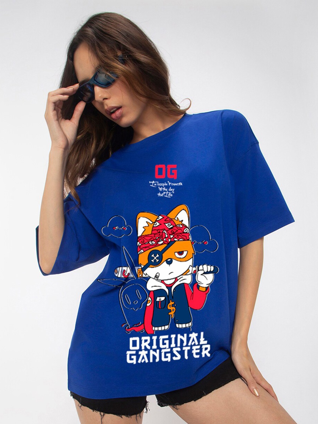 Bewakoof Gangster Graphic Printed Drop-Shoulder Sleeves Oversized Cotton T-shirt, Blue
Bewakoof Gangster Graphic Printed Drop-Shoulder Sleeves Oversized Cotton T-shirt, Blue