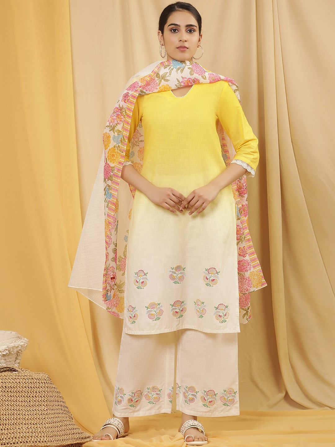 W Ombre Printed Regular Thread Work Pure Cotton Kurta with Trouser & Dupatta, Yellow
W Ombre Printed Regular Thread Work Pure Cotton Kurta with Trouser & Dupatta, Yellow