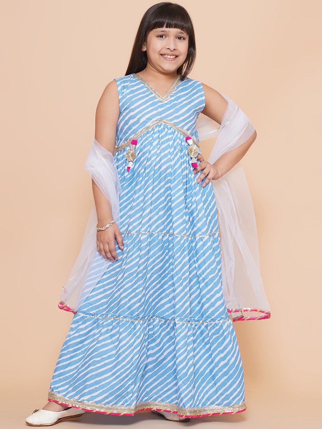 Modish Couture Girls Striped V-Neck Sleeveless Pure Cotton Maxi Ethnic Dress With Dupatta, Blue
Modish Couture Girls Striped V-Neck Sleeveless Pure Cotton Maxi Ethnic Dress With Dupatta, Blue