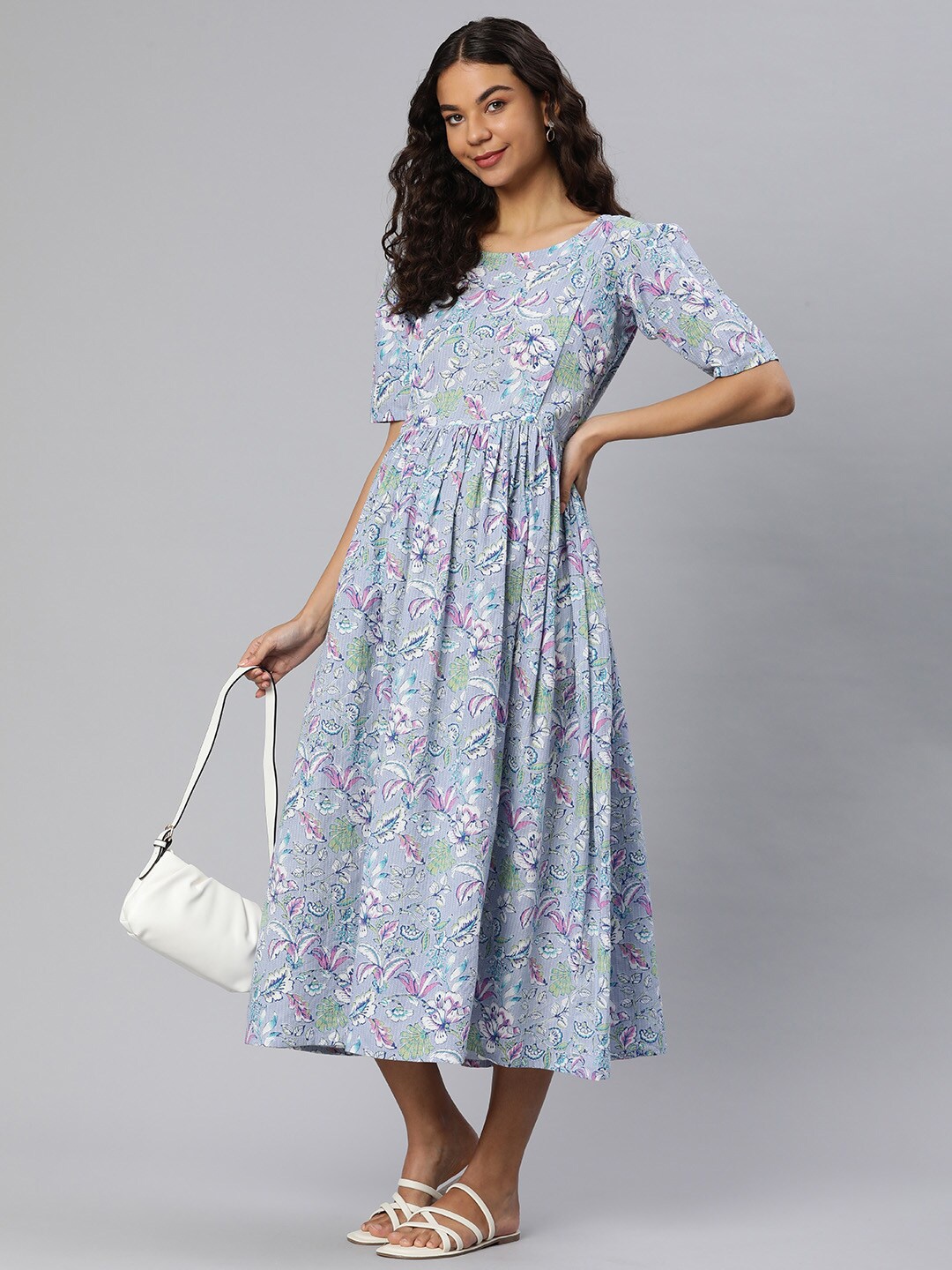 Swishchick Floral Printed Puffed Sleeves Cotton Maternity Fit and Flare Midi Dress, Grey
Swishchick Floral Printed Puffed Sleeves Cotton Maternity Fit and Flare Midi Dress, Grey