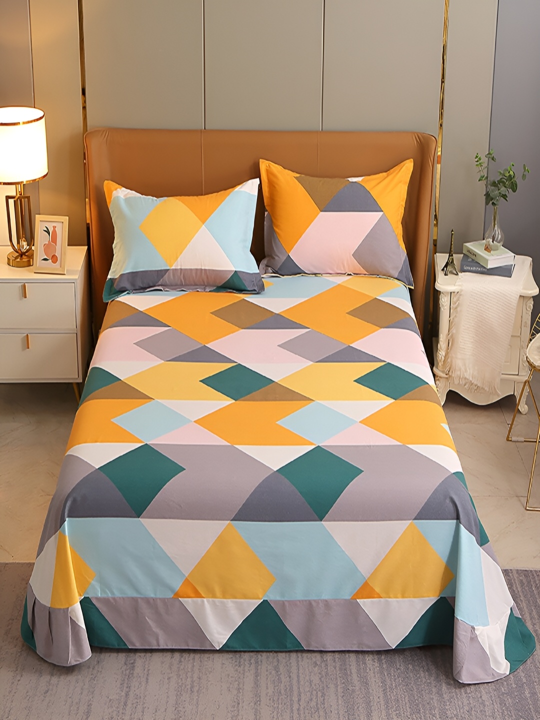 JC HOME Yellow & Green Geometric 220 TC Cotton King Bedsheet with 2 Pillow Covers
JC HOME Yellow & Green Geometric 220 TC Cotton King Bedsheet with 2 Pillow Covers
