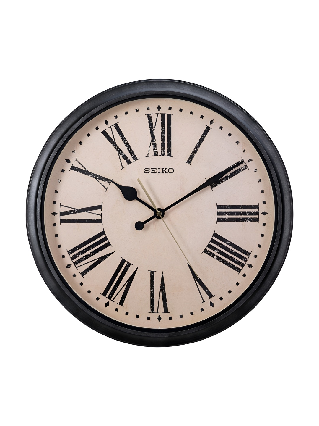 SEIKO Black & Beige Contemporary Round Wall Clock