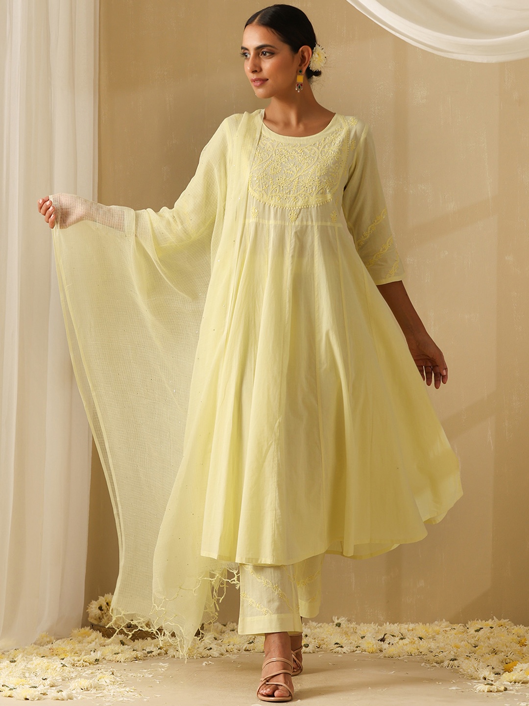 OKHAI Ethnic Motifs Embroidered Empire Pure Cotton Kurta With Trousers & Dupatta, Yellow
OKHAI Ethnic Motifs Embroidered Empire Pure Cotton Kurta With Trousers & Dupatta, Yellow