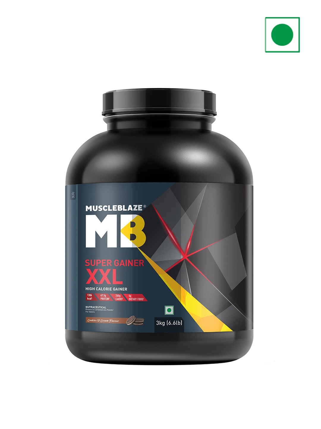 MuscleBlaze Cookies & Cream Flavoured Super Gainer XXL High Calorie Powder - 3 Kg, Black
MuscleBlaze Cookies & Cream Flavoured Super Gainer XXL High Calorie Powder - 3 Kg, Black