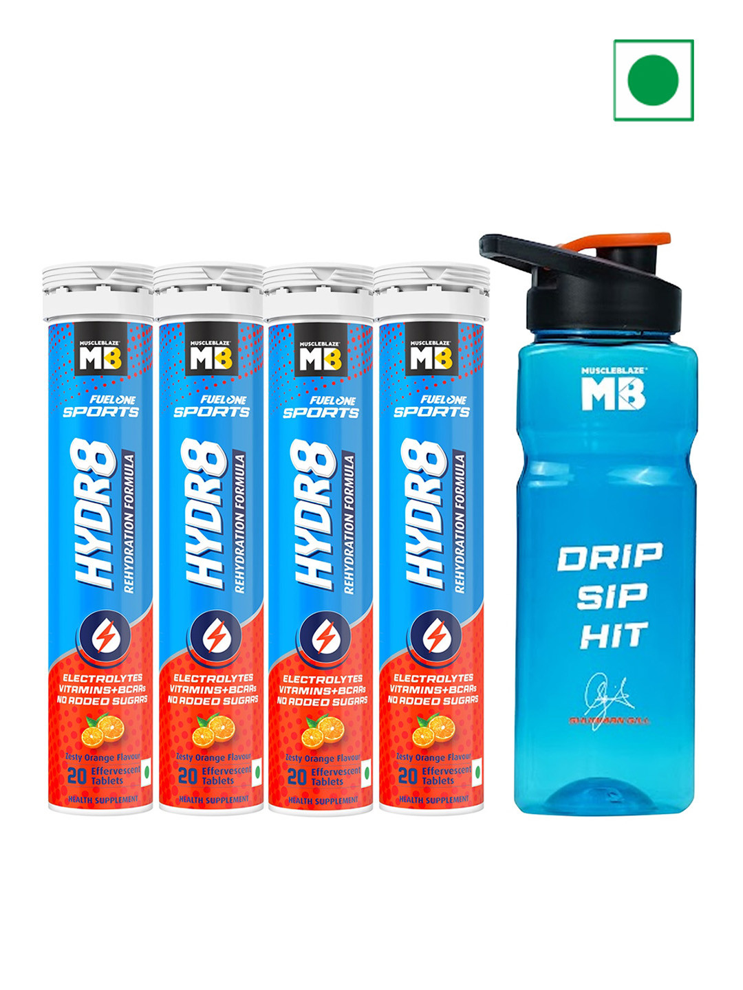 MuscleBlaze Set of 4 Zesty Orange Fuel One Sports Hydr8 Tablets & Sipper - 20 Tablets Each, Blue
MuscleBlaze Set of 4 Zesty Orange Fuel One Sports Hydr8 Tablets & Sipper - 20 Tablets Each, Blue