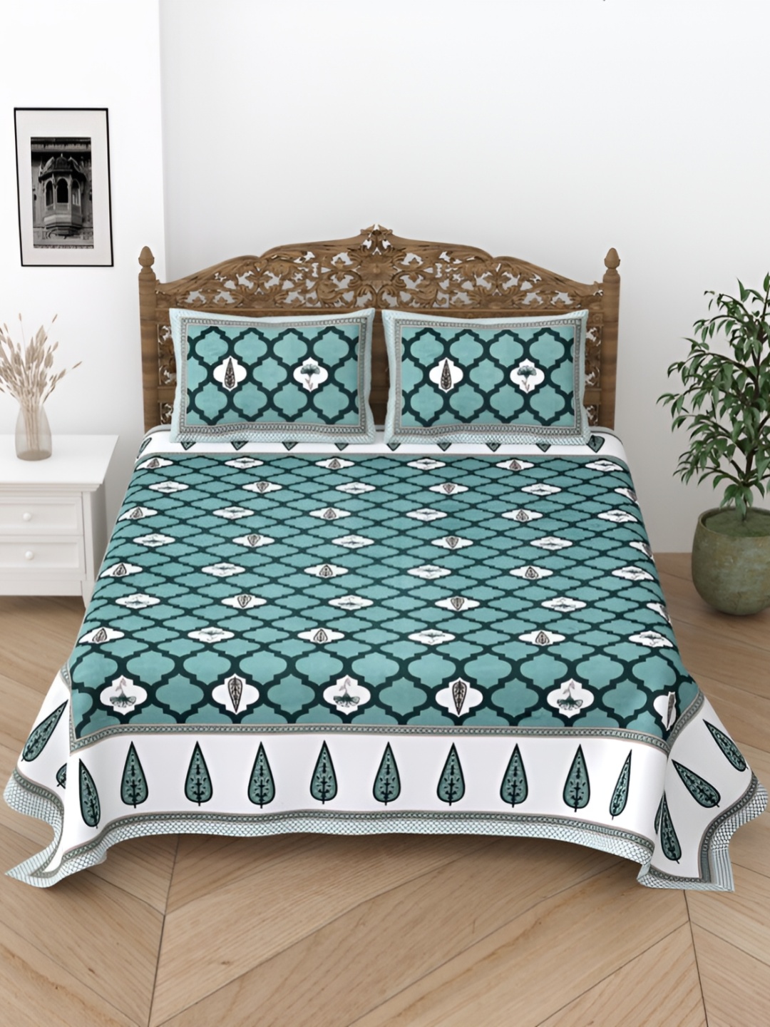 Comfowell Green & White Ethnic Motifs Printed 244 TC King Bedsheet with 2 Pillow Covers
Comfowell Green & White Ethnic Motifs Printed 244 TC King Bedsheet with 2 Pillow Covers