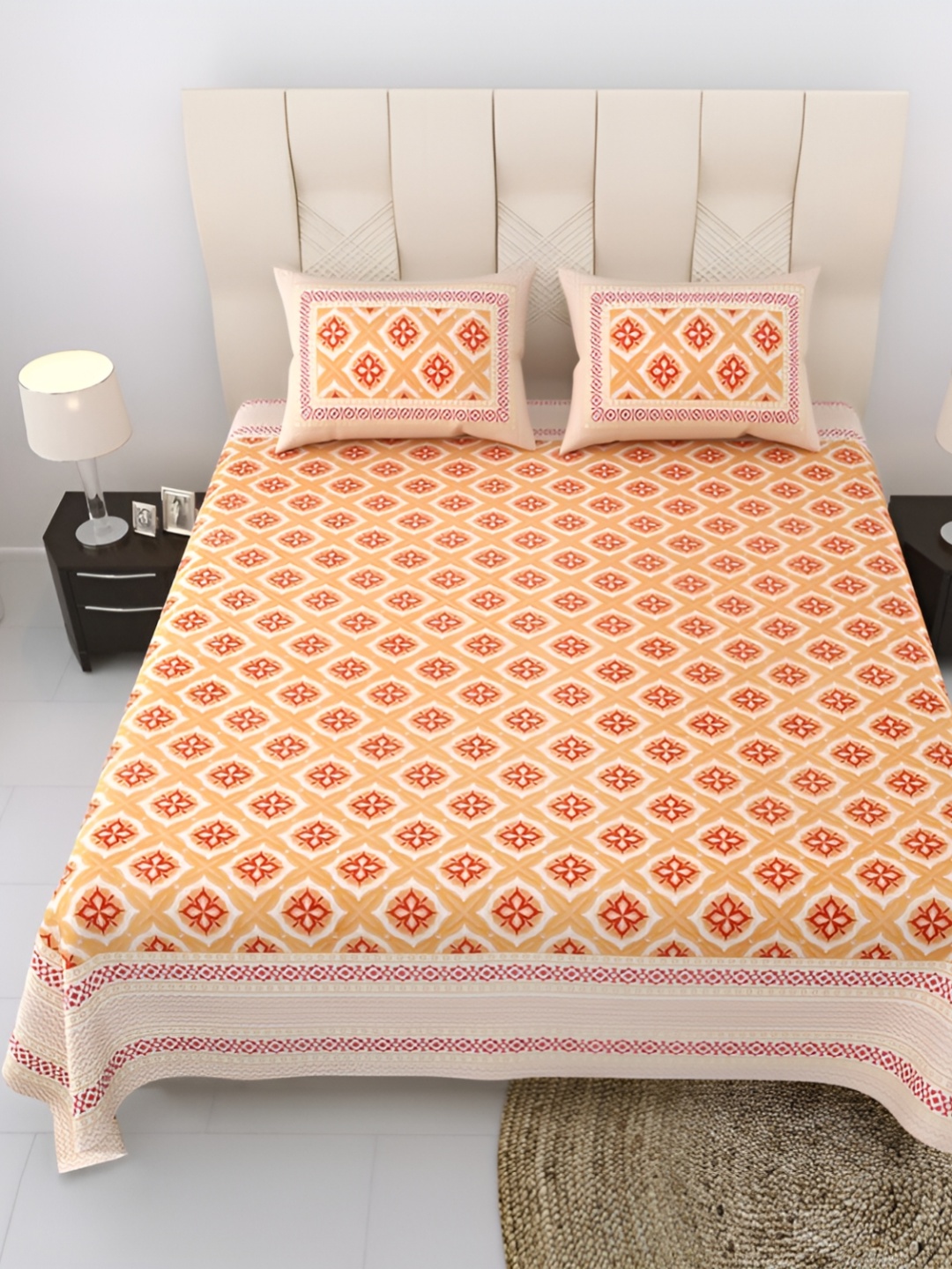 Comfowell Orange & White Ethnic Motifs 244 TC Cotton King Bedsheet with 2 Pillow Covers
Comfowell Orange & White Ethnic Motifs 244 TC Cotton King Bedsheet with 2 Pillow Covers