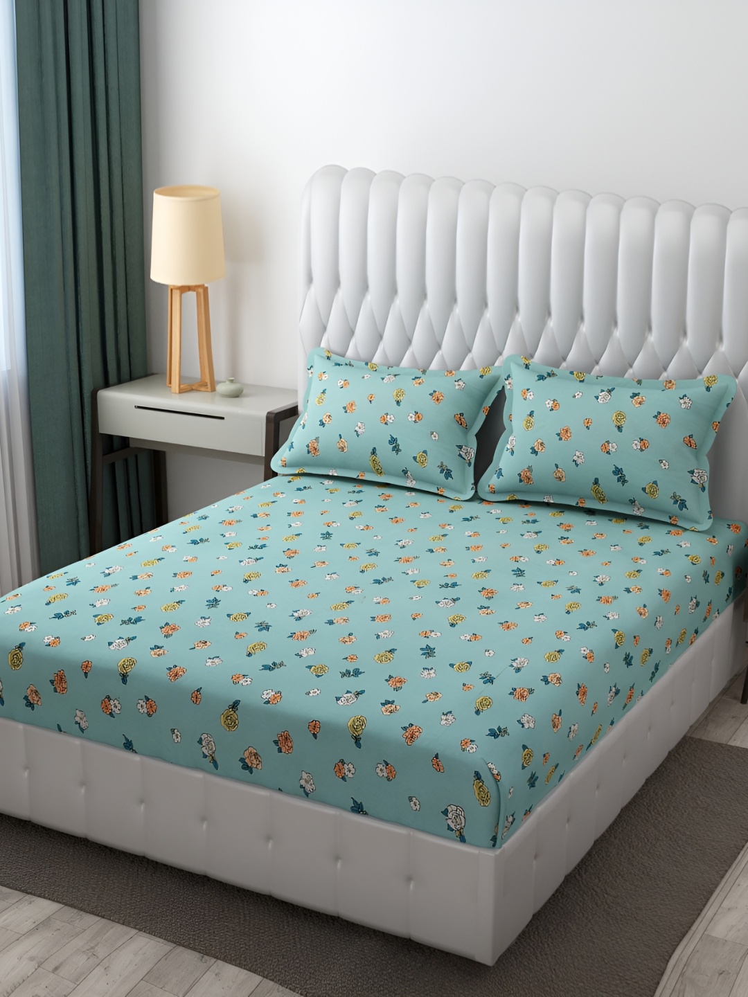 FINE TEX WORLD Green Floral 210 TC Microfiber Fitted King Bedsheet With 2 Pillow Covers
FINE TEX WORLD Green Floral 210 TC Microfiber Fitted King Bedsheet With 2 Pillow Covers