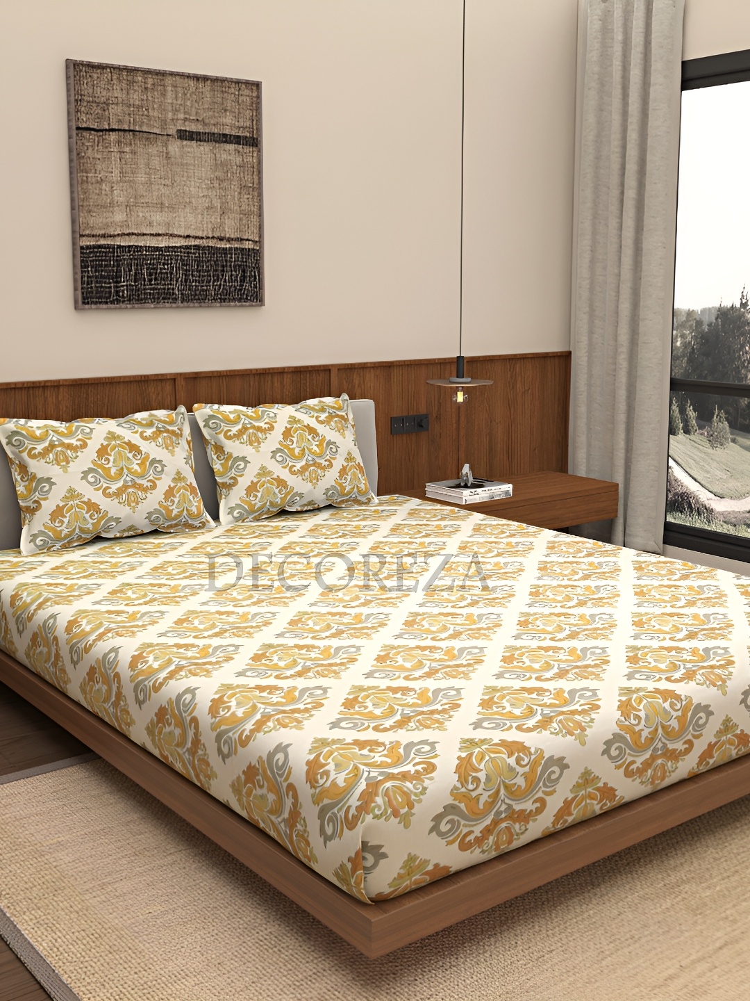 DECOREZA GoldToned and Green Floral 300 TC Cotton King Bedsheet with 2 Pillow Covers, Gold
DECOREZA GoldToned and Green Floral 300 TC Cotton King Bedsheet with 2 Pillow Covers, Gold