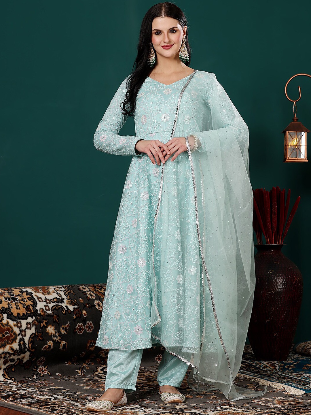 Ethnovog Ethnic Motifs Embroidered Mirror Work Anarkali Kurta with Trousers & Dupatta, Blue
Ethnovog Ethnic Motifs Embroidered Mirror Work Anarkali Kurta with Trousers & Dupatta, Blue