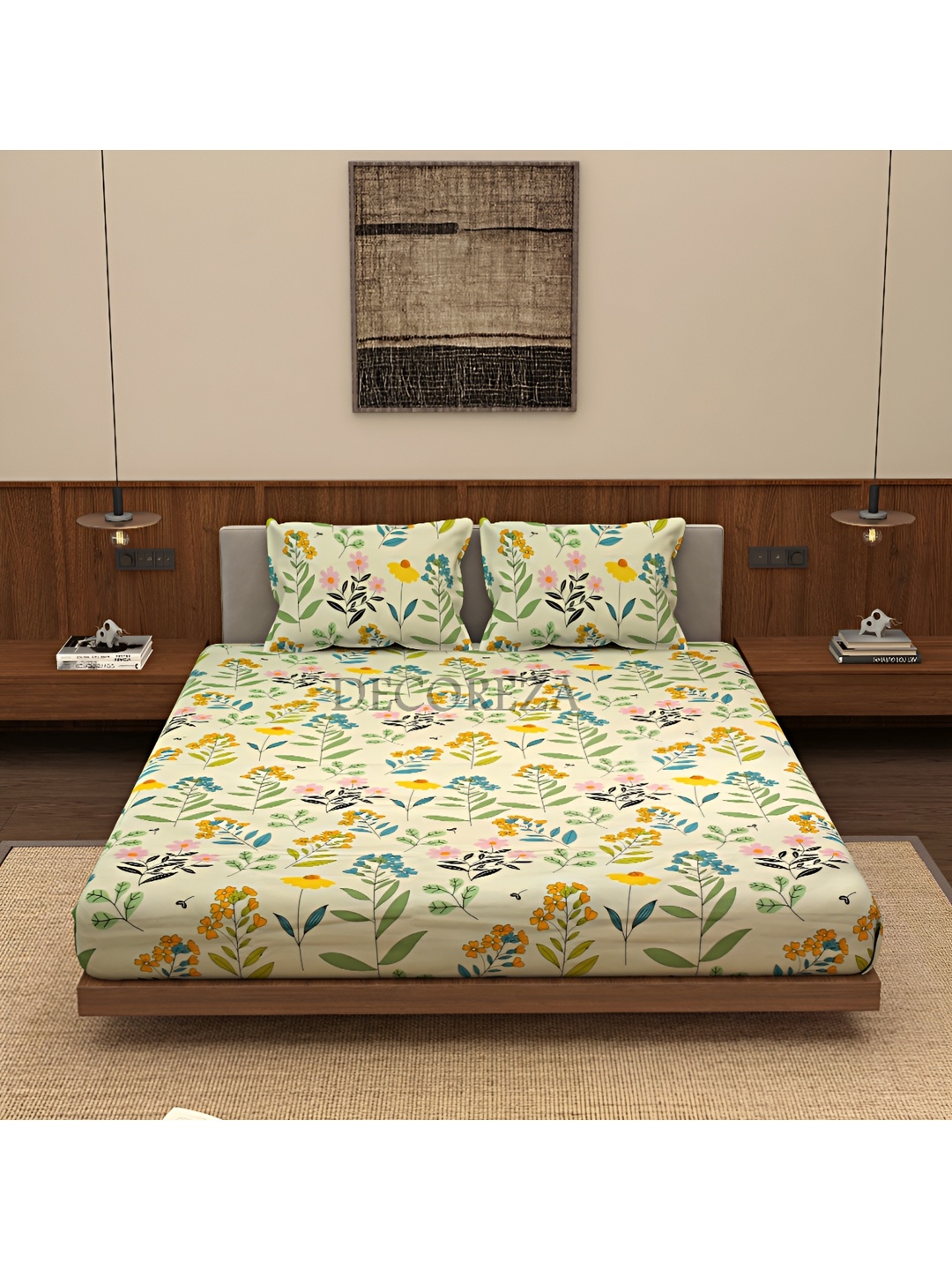 DECOREZA Blue and Yellow Floral 300 TC Cotton Queen Bedsheet with 2 Pillow Covers
DECOREZA Blue and Yellow Floral 300 TC Cotton Queen Bedsheet with 2 Pillow Covers