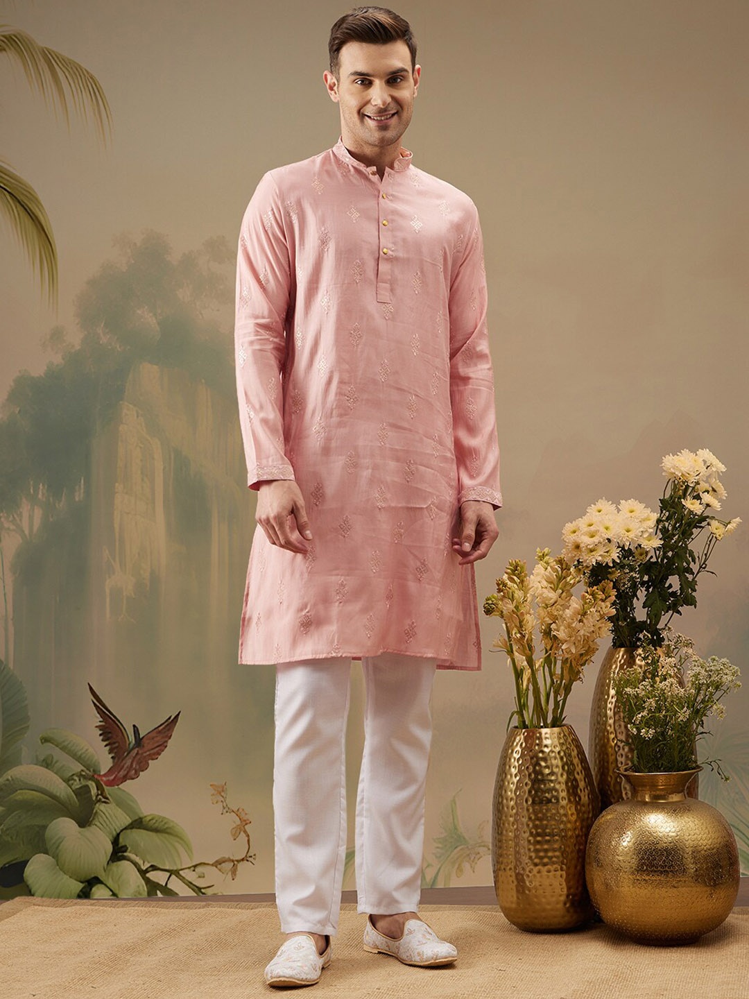 Molly & Michel Geometric Embroidered Mandarin Collar Long Sleeves Sequinned Kurta, Pink
Molly & Michel Geometric Embroidered Mandarin Collar Long Sleeves Sequinned Kurta, Pink