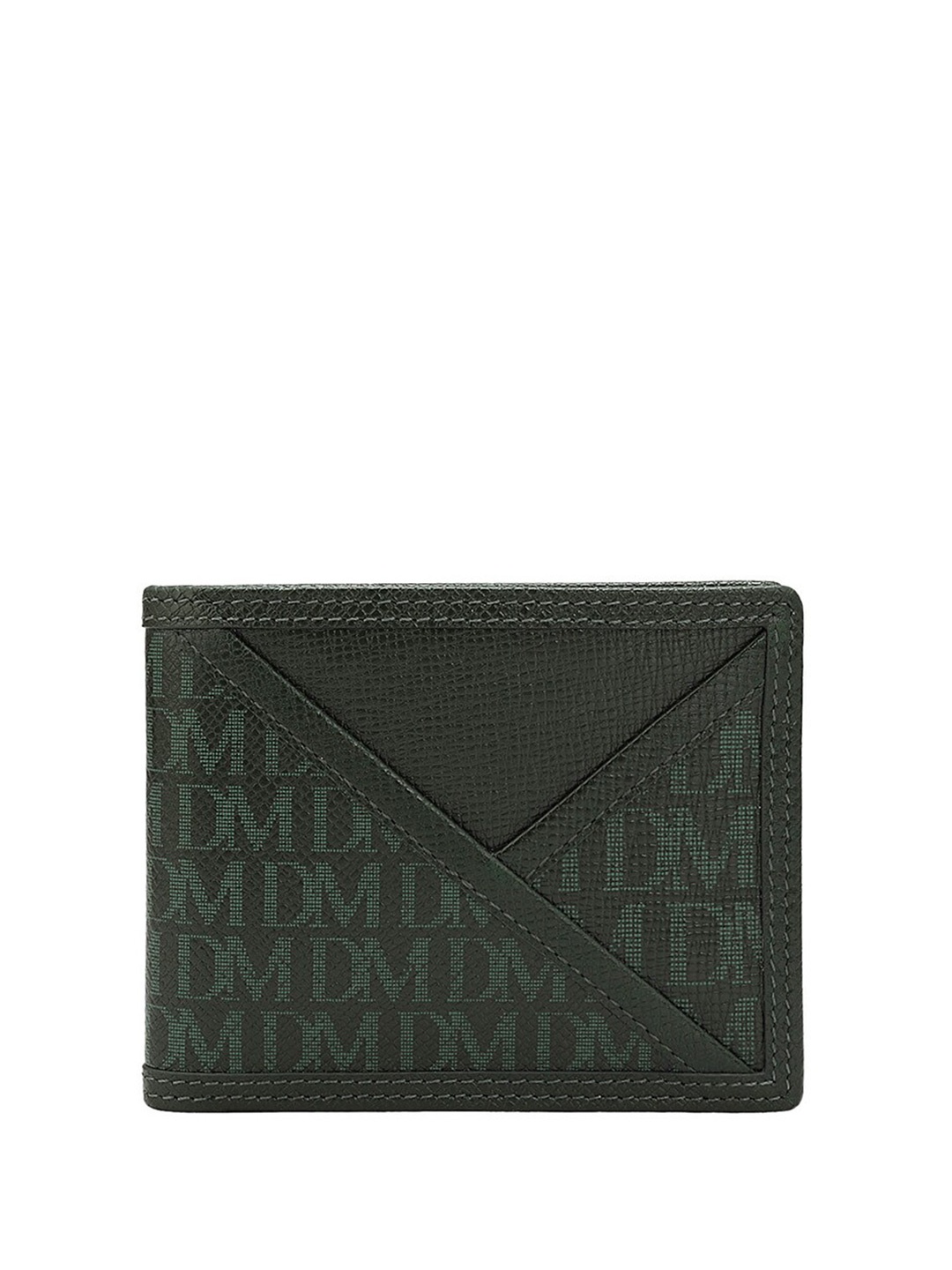 Da Milano Men Typography Printed Leather Two Fold Wallet, Green