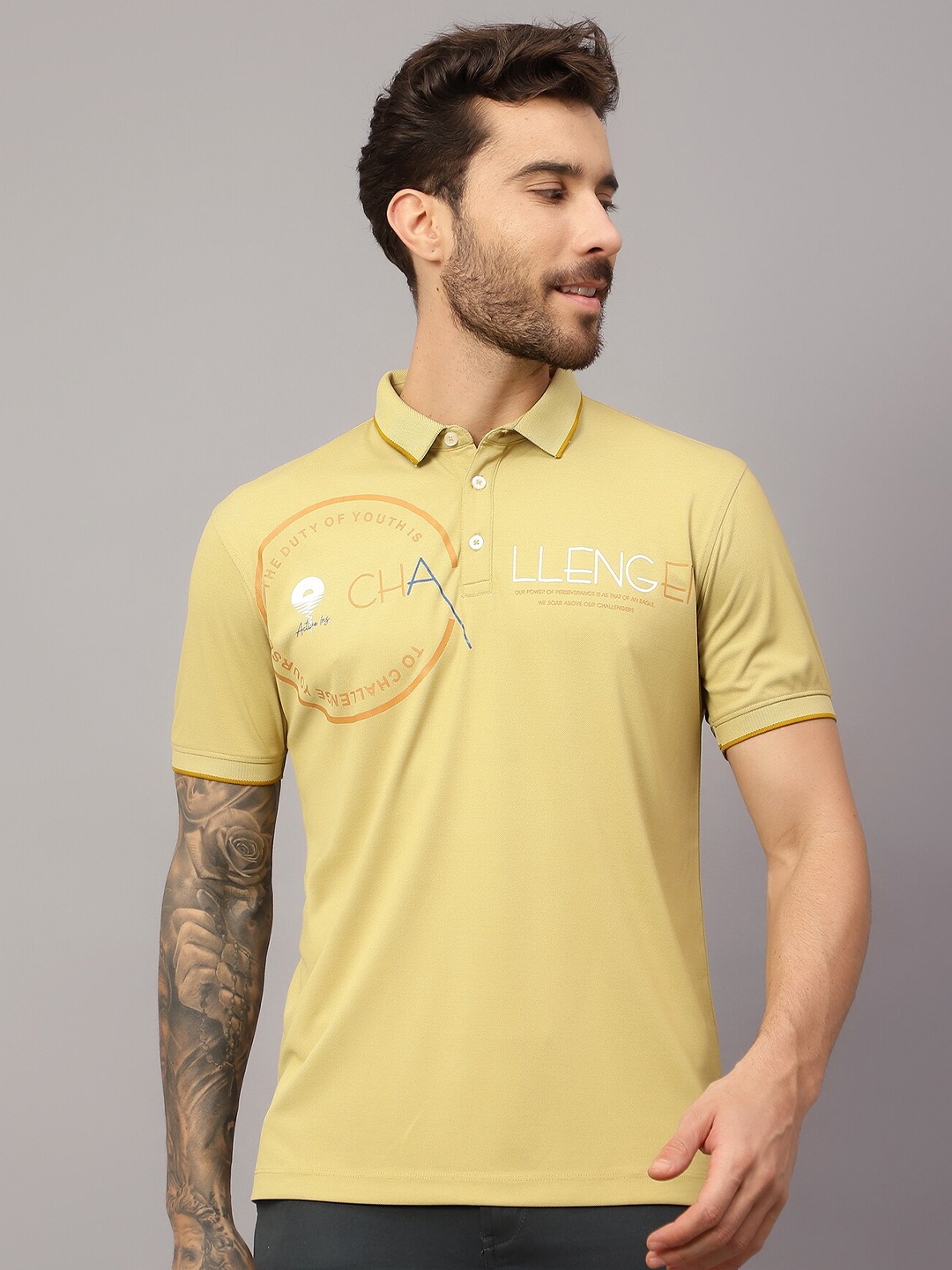 Cantabil Typography Printed Cotton Polo Collar Short Sleeves Pockets Casual T-shirt, Yellow
Cantabil Typography Printed Cotton Polo Collar Short Sleeves Pockets Casual T-shirt, Yellow