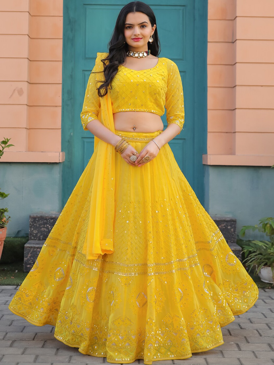 TIKODI Embroidered Sequinned Semi-Stitched Lehenga & Unstitched Blouse With Dupatta, Yellow
TIKODI Embroidered Sequinned Semi-Stitched Lehenga & Unstitched Blouse With Dupatta, Yellow