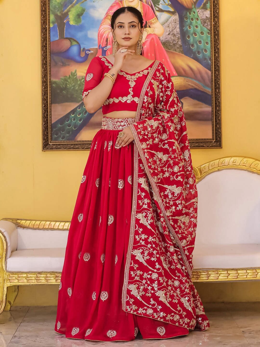 TIKODI Embroidered Sequinned Semi-Stitched Lehenga & Unstitched Blouse With Dupatta, Red
TIKODI Embroidered Sequinned Semi-Stitched Lehenga & Unstitched Blouse With Dupatta, Red