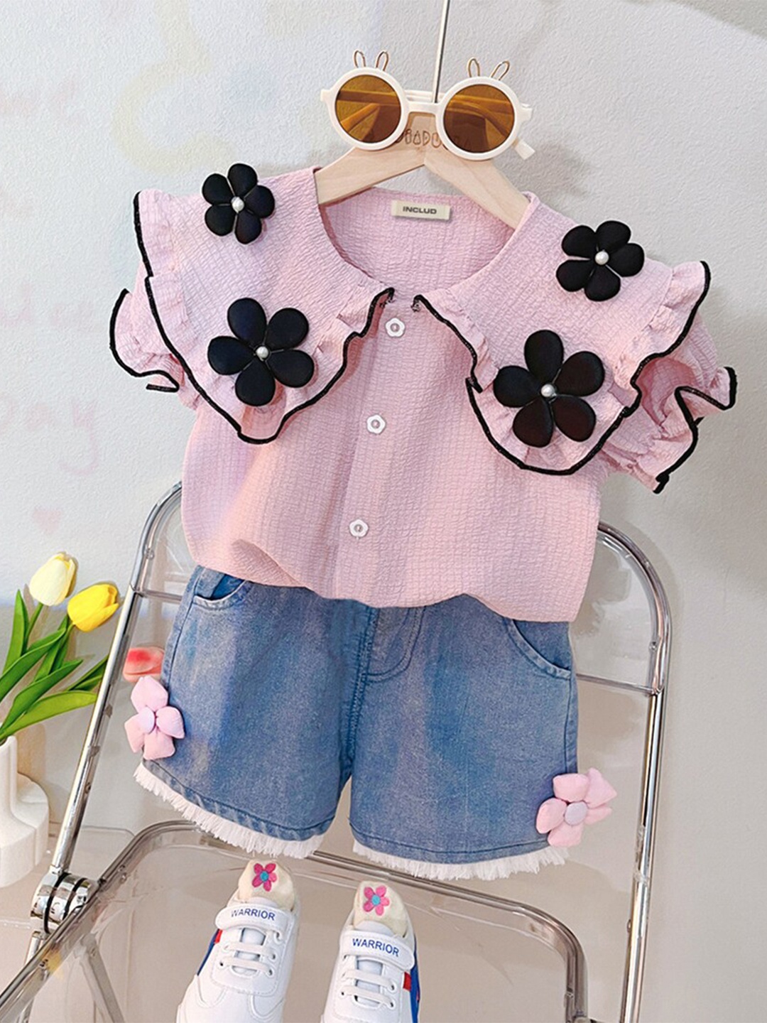 INCLUD Girls Floral Applique Above The Keyboard Collar Shirt With Denim Shorts, Pink
INCLUD Girls Floral Applique Above The Keyboard Collar Shirt With Denim Shorts, Pink