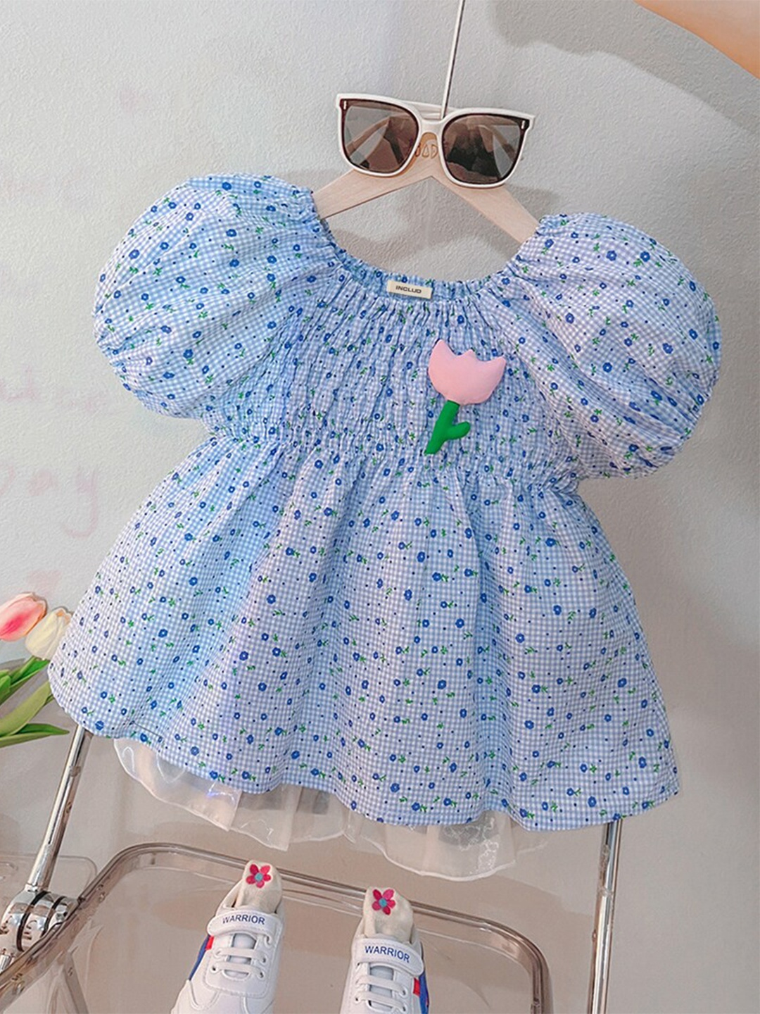 INCLUD Girls Printed Top with Shorts, Blue
