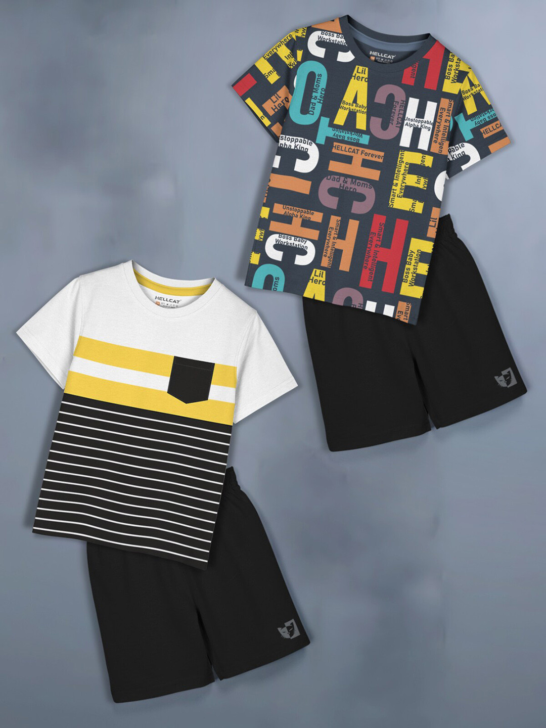 HELLCAT Girls Pack Of 2 Printed T-shirt With Shorts, Black 
HELLCAT Girls Pack Of 2 Printed T-shirt With Shorts, Black