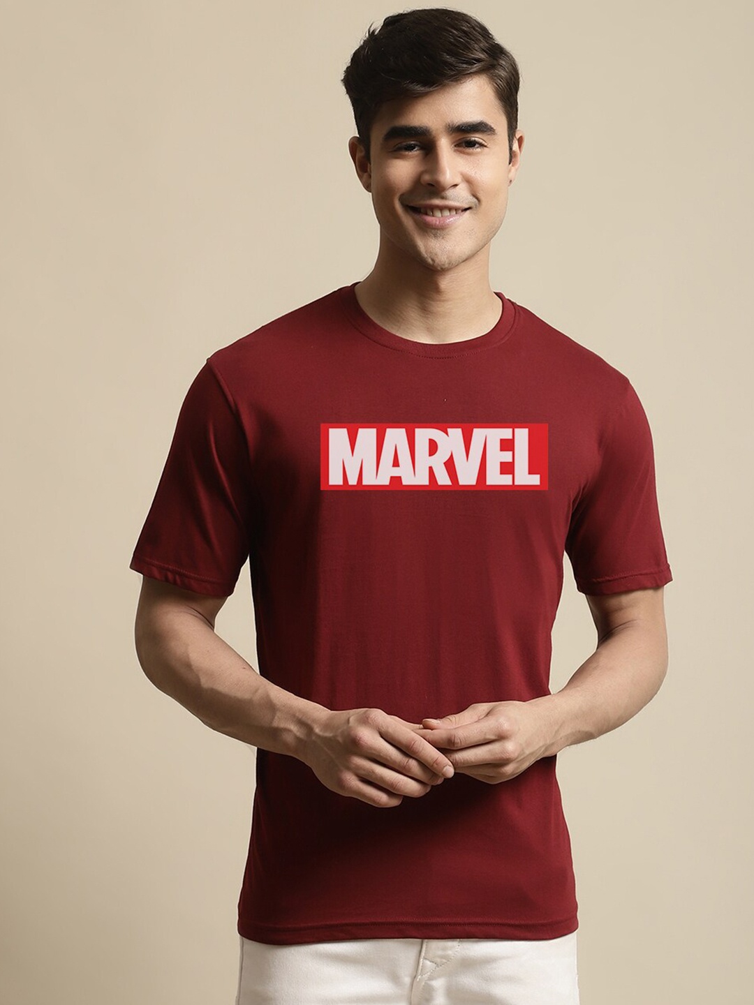 Miaz Lifestyle Typography Marvel Printed Pure Cotton T-Shirt, Maroon