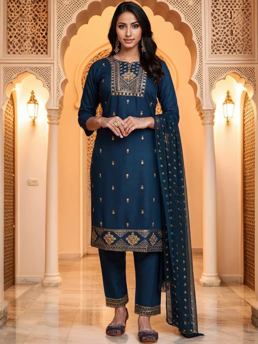 KALINI Women Ethnic Motifs Embroidered Regular Sequinned Kurta Set With Dupatta, Blue
KALINI Women Ethnic Motifs Embroidered Regular Sequinned Kurta Set With Dupatta, Blue