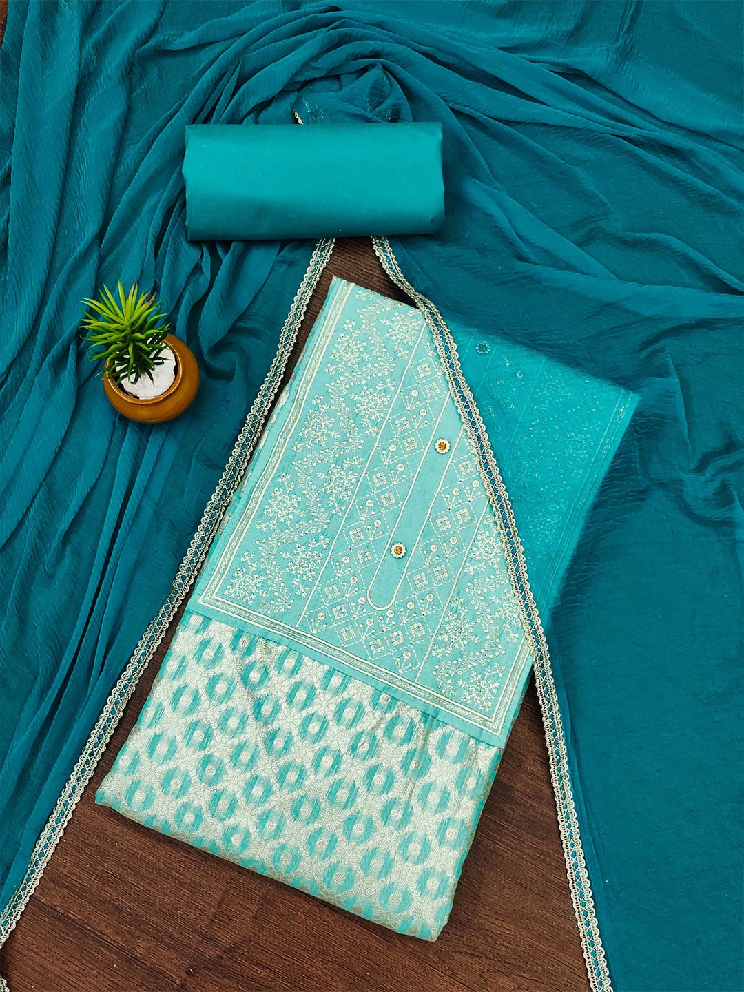 MANVAA Unstitched Dress Material, Sea green
