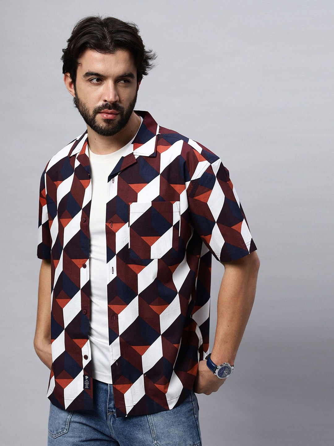 The Roadster Lifestyle Co White & Brown Cuban Collar Printed Pure Cotton Shirt
The Roadster Lifestyle Co White & Brown Cuban Collar Printed Pure Cotton Shirt