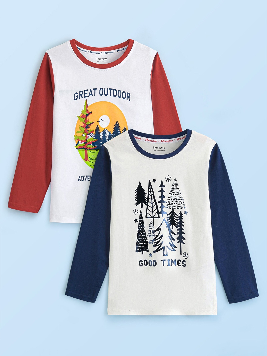 Honeyhap Boys Pack Of 2 Graphic Printed Round Neck Cotton Casual T-shirt, Navy blue
Honeyhap Boys Pack Of 2 Graphic Printed Round Neck Cotton Casual T-shirt, Navy blue