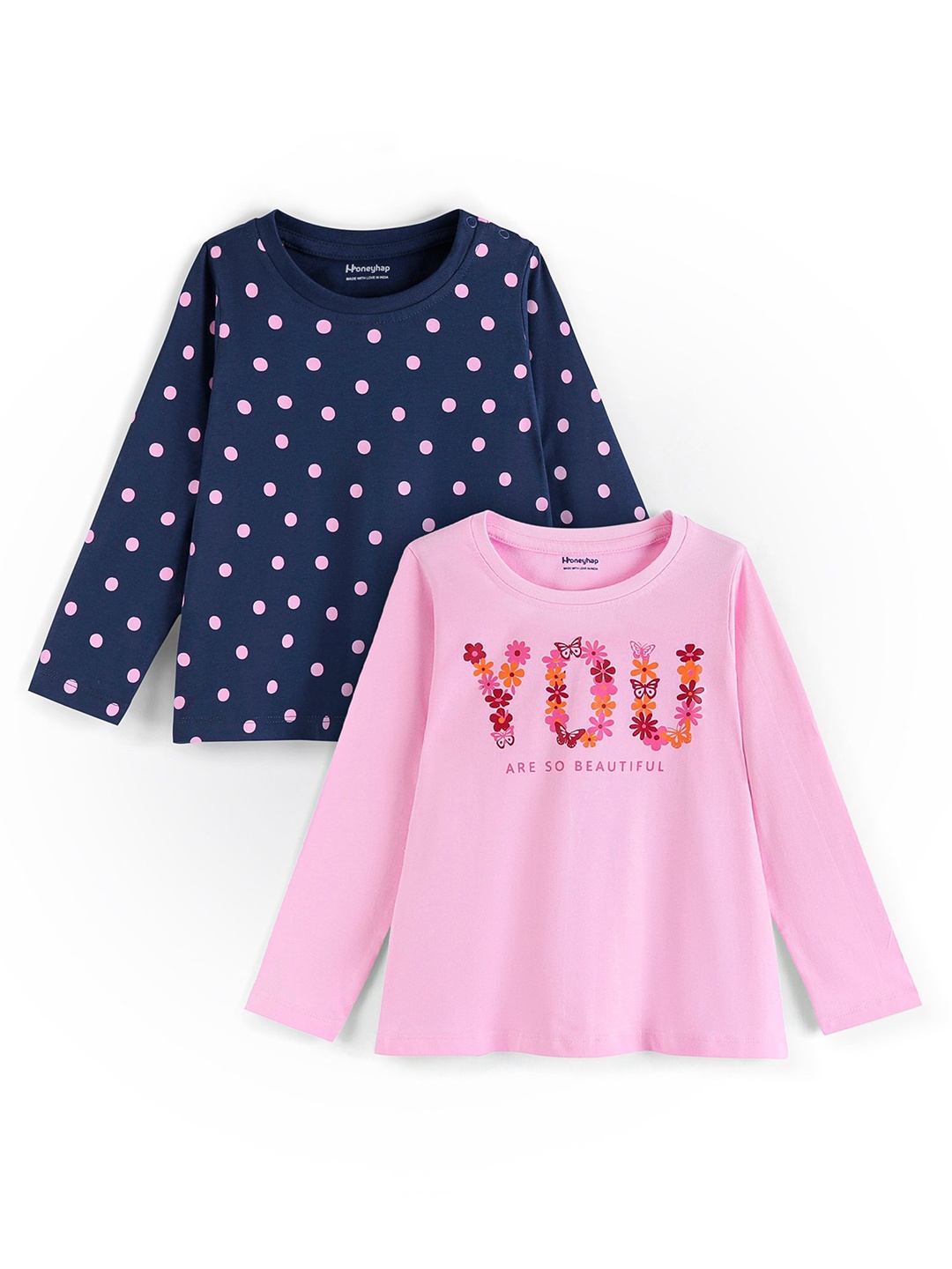 Honeyhap Girls Pack Of 2 Typography Printed Round Neck Cotton Knitted T-shirt, Navy blue
Honeyhap Girls Pack Of 2 Typography Printed Round Neck Cotton Knitted T-shirt, Navy blue