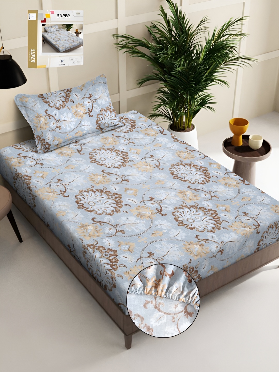 KLOTTHE Grey & Brown Floral Printed 300 TC Fitted Single Bedsheet With 1 Pillow Cover
KLOTTHE Grey & Brown Floral Printed 300 TC Fitted Single Bedsheet With 1 Pillow Cover
