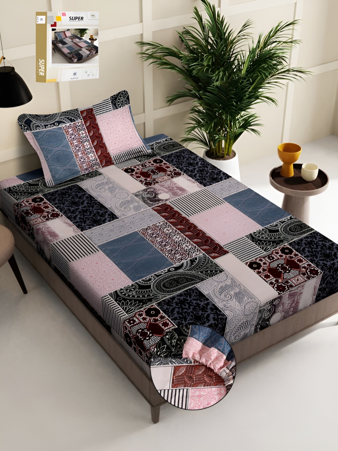 KLOTTHE Blue Ethnic Motifs Printed 300 TC Fitted Single Bedsheet with 1 Pillow Covers
KLOTTHE Blue Ethnic Motifs Printed 300 TC Fitted Single Bedsheet with 1 Pillow Covers