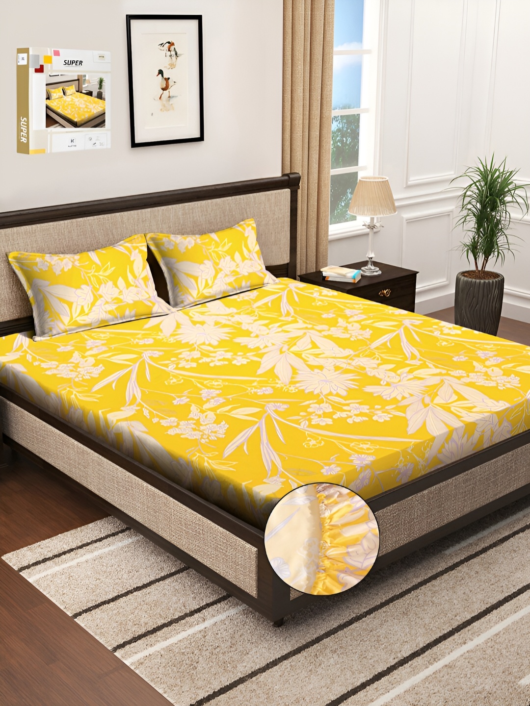 KLOTTHE Floral 300 TC Fitted Double King Bedsheet With 2 Pillow Covers, Yellow
KLOTTHE Floral 300 TC Fitted Double King Bedsheet With 2 Pillow Covers, Yellow