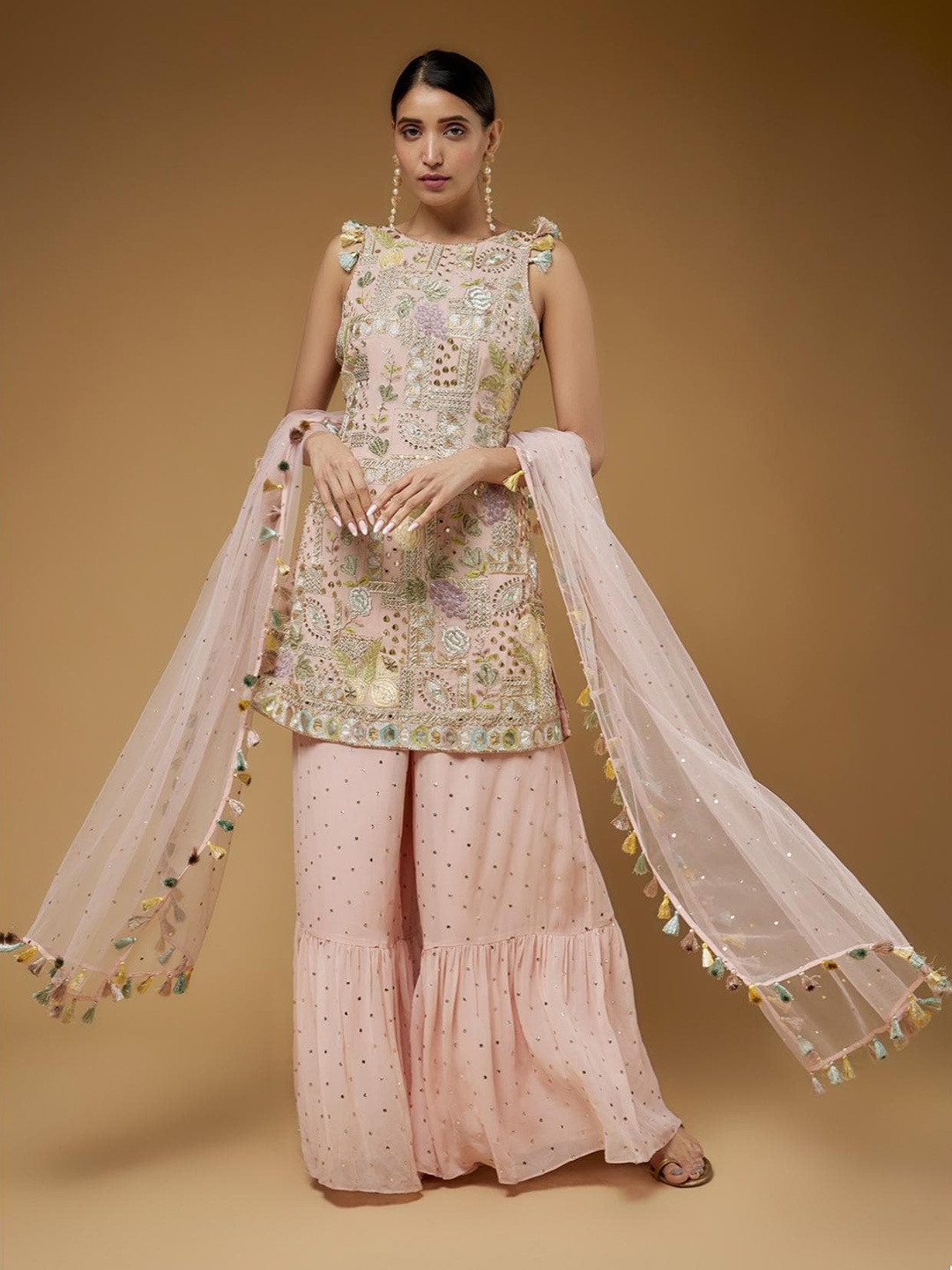 Payal Singhal Printed Keyhole Neck Mirror Work Georgette Kurta With Sharara & Dupatta, Rose
Payal Singhal Printed Keyhole Neck Mirror Work Georgette Kurta With Sharara & Dupatta, Rose