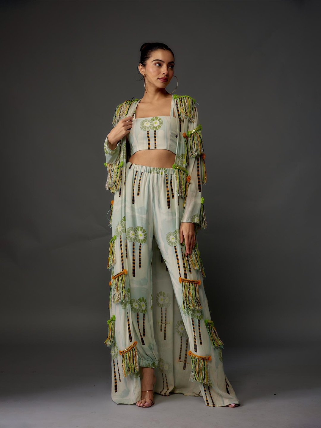 Payal Singhal Floral Printed Square Neck Georgette Top & Trousers with Shrug, Green
Payal Singhal Floral Printed Square Neck Georgette Top & Trousers with Shrug, Green