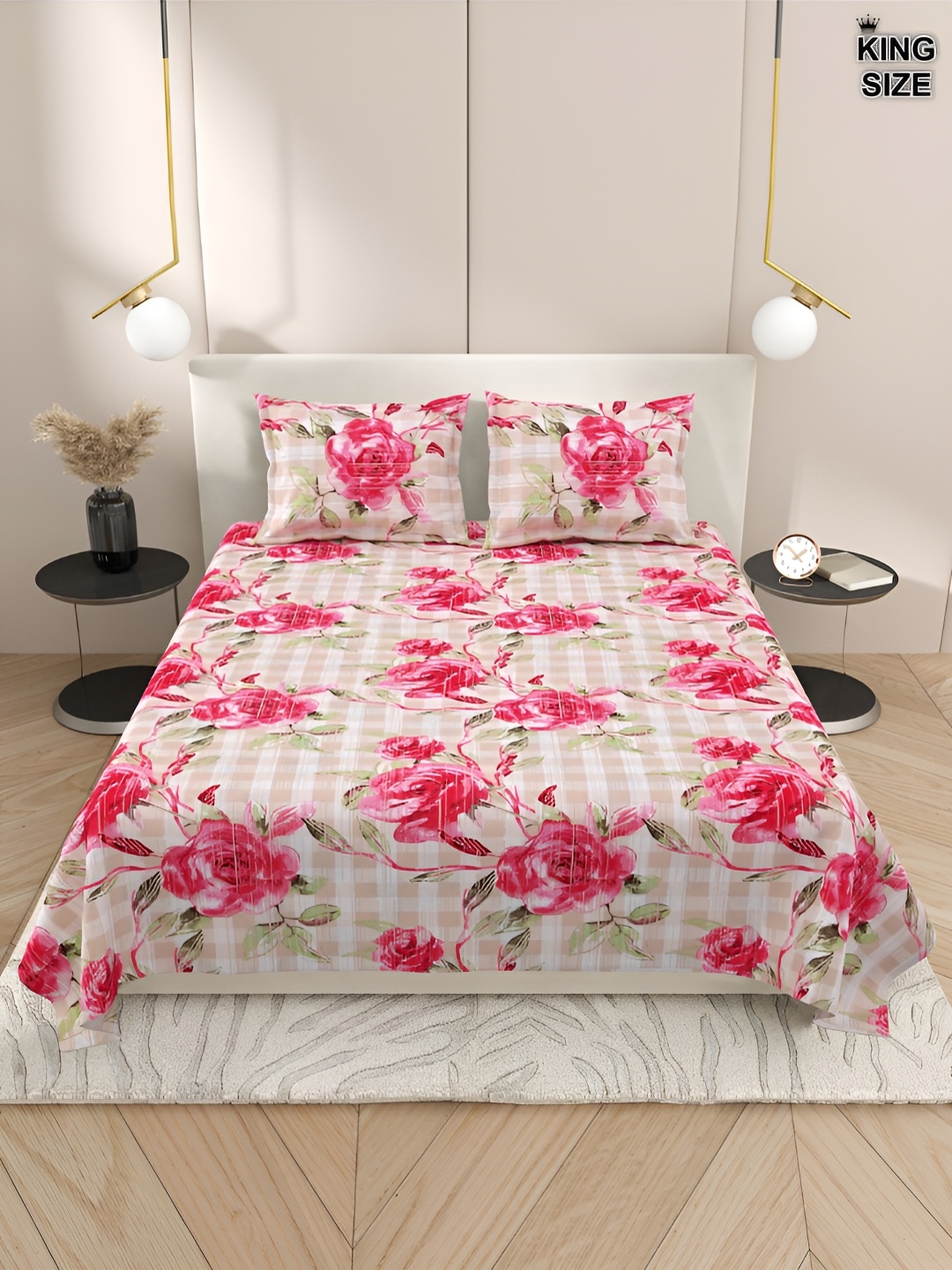 DREAM WEAVERZ White & Pink Floral Cotton 220 TC Super King Bedsheet With 2 Pillow Covers
DREAM WEAVERZ White & Pink Floral Cotton 220 TC Super King Bedsheet With 2 Pillow Covers