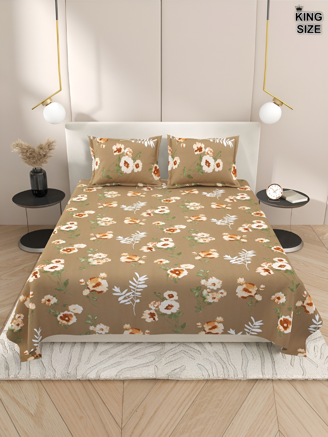 DREAM WEAVERZ Brown & White Floral Cotton 220 TC Super King Bedsheet With 2 Pillow Covers
DREAM WEAVERZ Brown & White Floral Cotton 220 TC Super King Bedsheet With 2 Pillow Covers