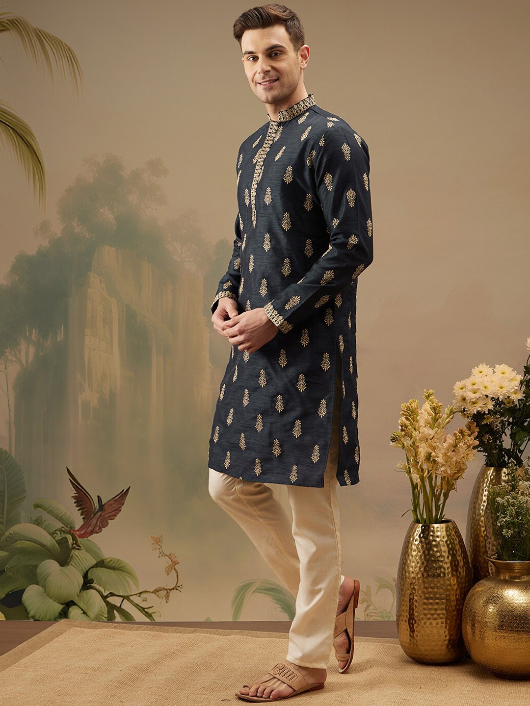 Molly & Michel Ethnic Motifs Embroidered Mandarin Collar Straight Kurta & Pyjama, Blue
Molly & Michel Ethnic Motifs Embroidered Mandarin Collar Straight Kurta & Pyjama, Blue