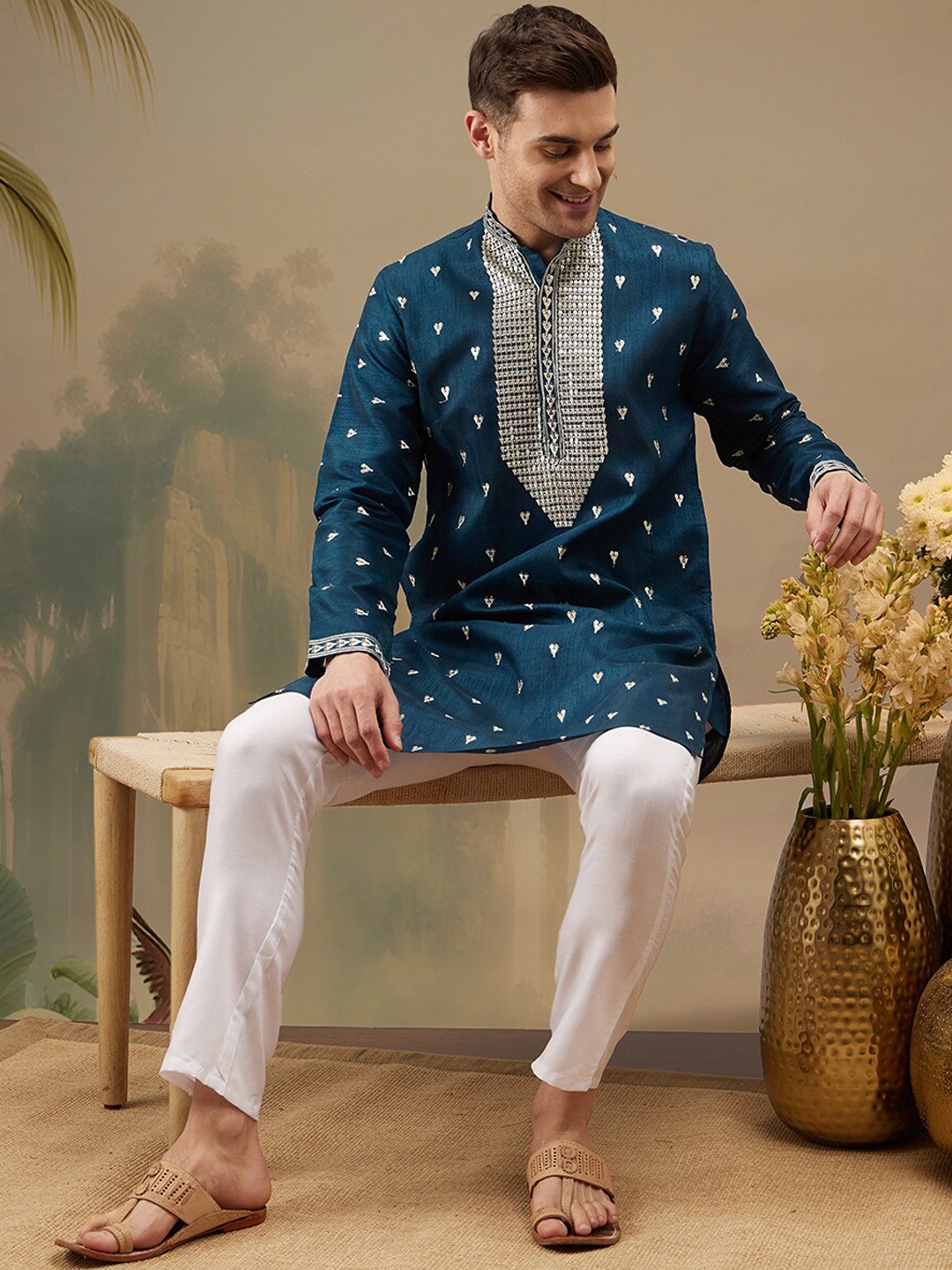 Molly & Michel Ethnic Motifs Embroidered Mandarin Collar Sequinned Straight Kurta & Pyjama, Blue
Molly & Michel Ethnic Motifs Embroidered Mandarin Collar Sequinned Straight Kurta & Pyjama, Blue